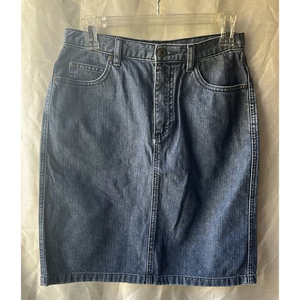 Vintage Liz Claiborne Denim Jean‎ Skirt Size 4 Dark Wash Zip Pockets Cotton